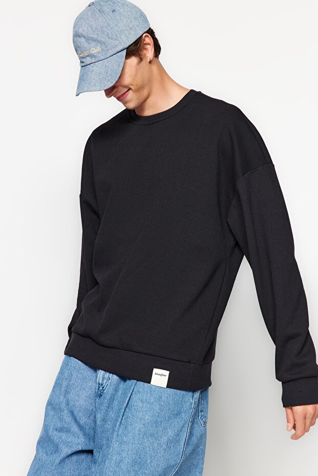 Siyah-Gri Melanj 2'li Paket Oversize/Geniş Kesim İçi Polar/Sıcak Tutan Sweatshirt TMNAW24SW00001 - 5
