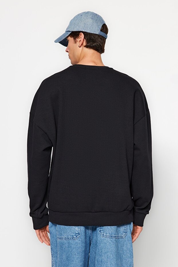 Siyah-Gri Melanj 2'li Paket Oversize/Geniş Kesim İçi Polar/Sıcak Tutan Sweatshirt TMNAW24SW00001 - 8