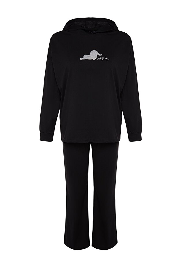Siyah Kedi Baskılı Sweatshirt-Pantolon Örme Pijama Takımı THMAW24PT00044 - 6