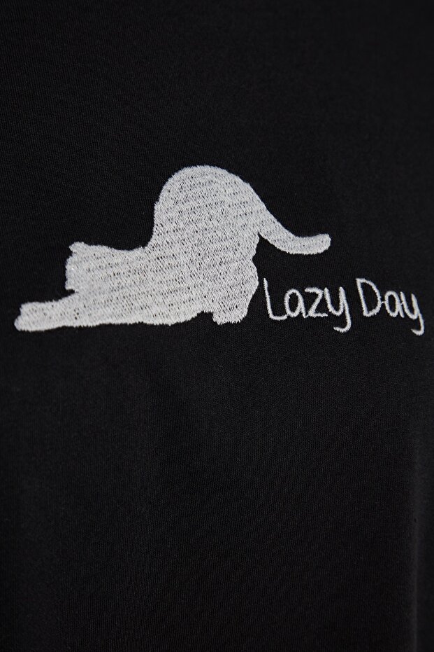 Siyah Kedi Baskılı Sweatshirt-Pantolon Örme Pijama Takımı THMAW24PT00044 - 7