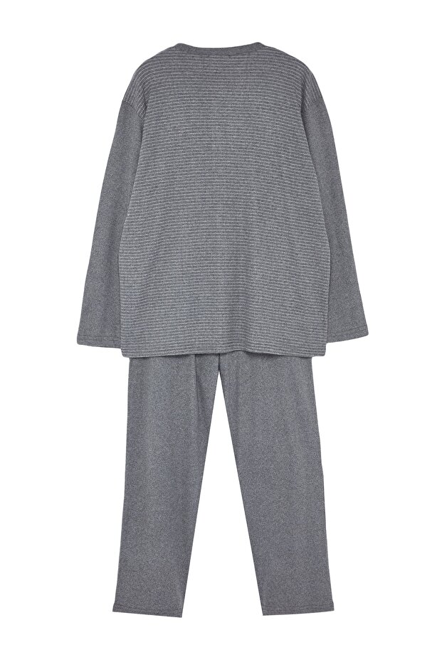 Füme Regular Fit Örme Büyük Beden Pijama Takımı TMNAW24AI00002 - 7