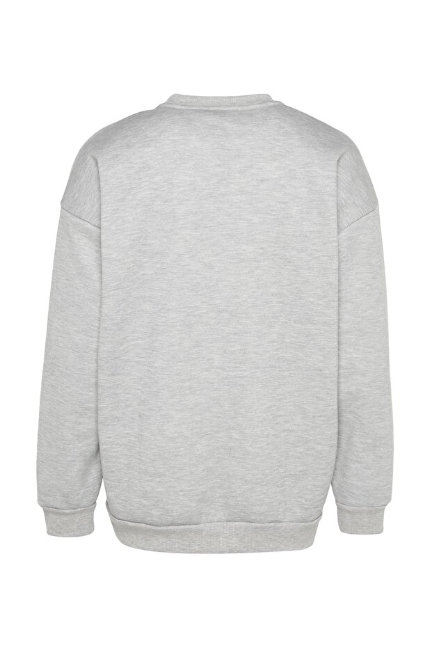 Gri Melanj Oversize/Geniş Kesim Uzun Kol Hayvan Nakışlı Sweatshirt TMNAW24SW00164 - 7