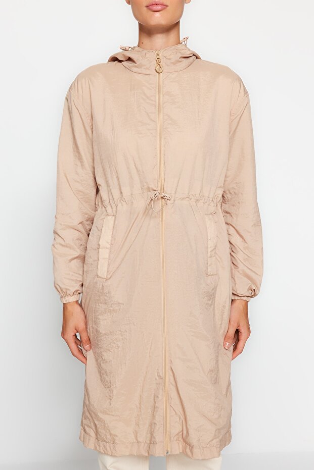 Bej Oversize Kapüşonlu Su İtici Yağmurluk TWOAW24MO00280 - 5