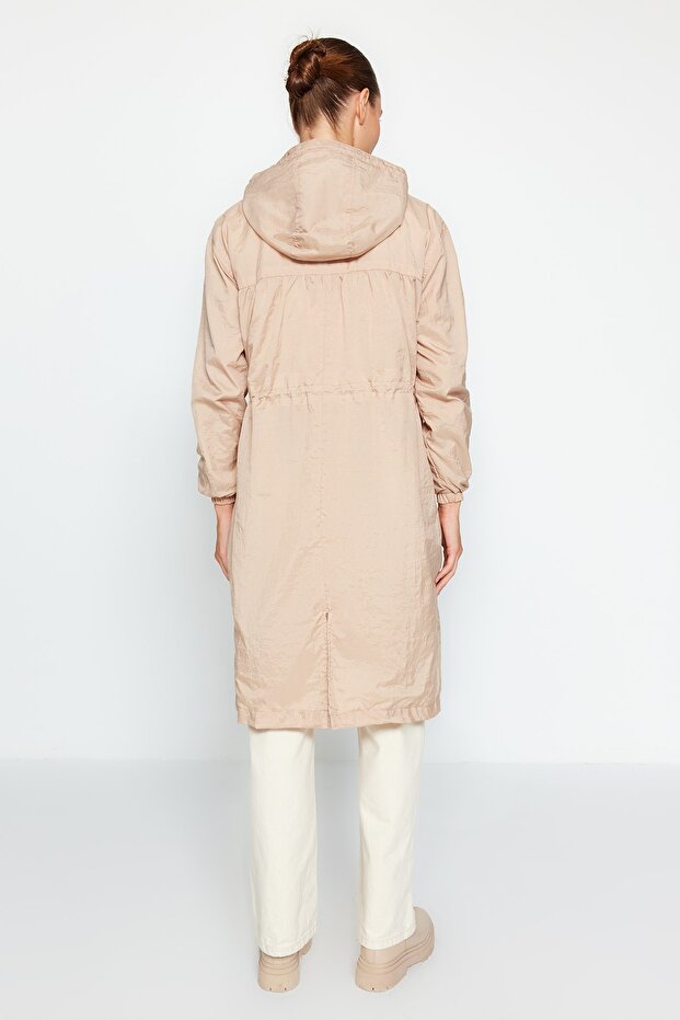 Bej Oversize Kapüşonlu Su İtici Yağmurluk TWOAW24MO00280 - 7