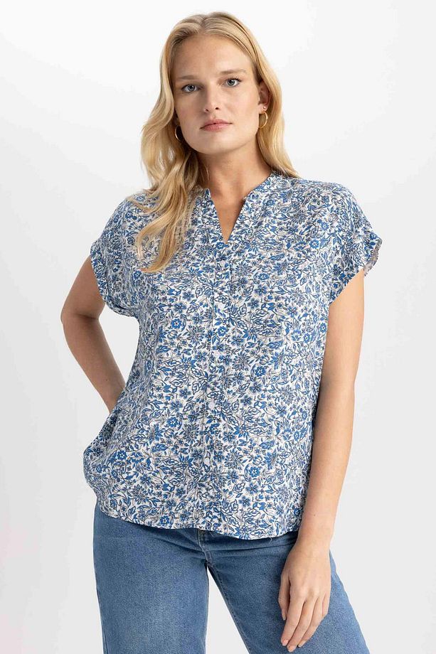 Regular Fit Bisiklet Yaka Kısa Kollu Gömlek - 1