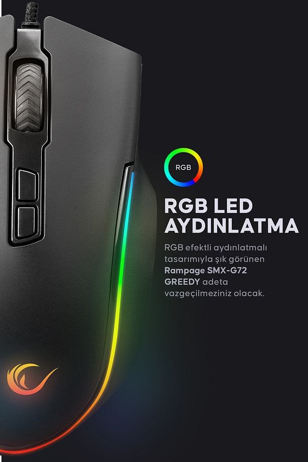 Smx-g72 Greedy Drag Click 8 Tuşlu Rgb Ledli Makrolu 7200dpı Gaming Oyuncu Mouse - 2