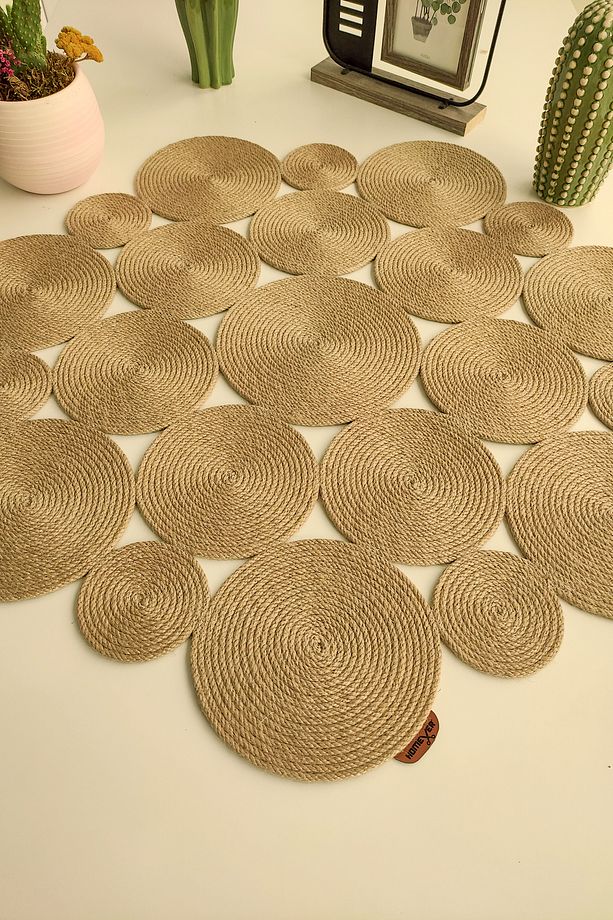 Annular 80cm Yuvarlak Hasır Jüt Salon Mutfak Masa Örtüsü / Runner / Ranır - 8