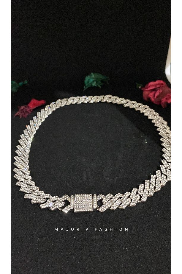 Ice Prong 14mm Cuban Chain Taşlı Kolye - 5