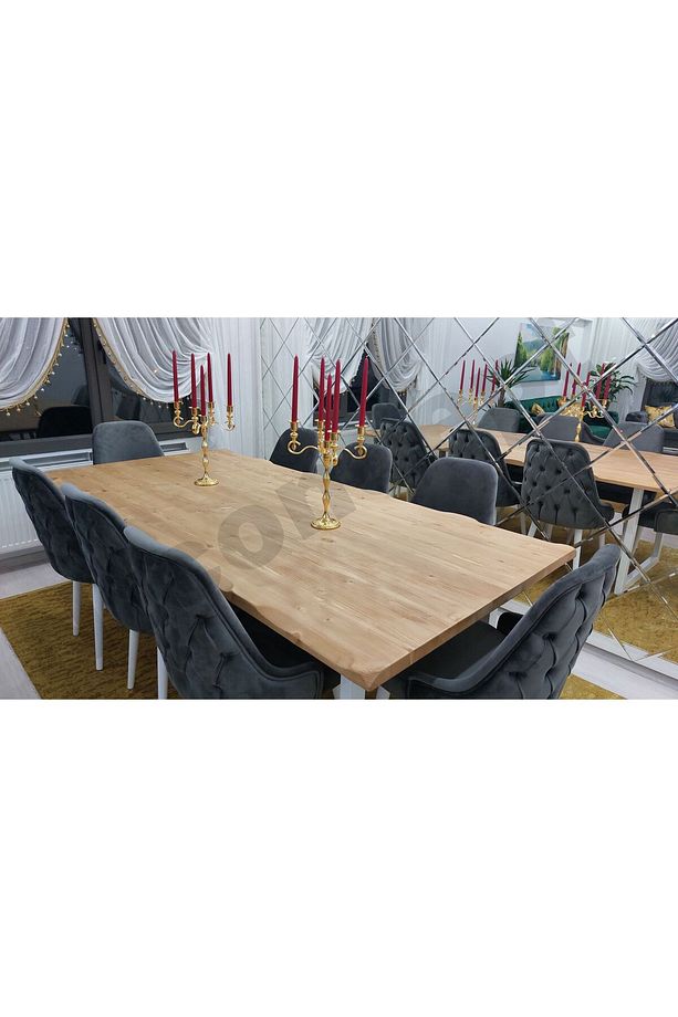 Ntconcept Doğal Ahşap Panel Açık Ceviz-Kare ayak Masa(85cm-185cm-h76cm)-Sadece Masa-8 Kişilik - 3