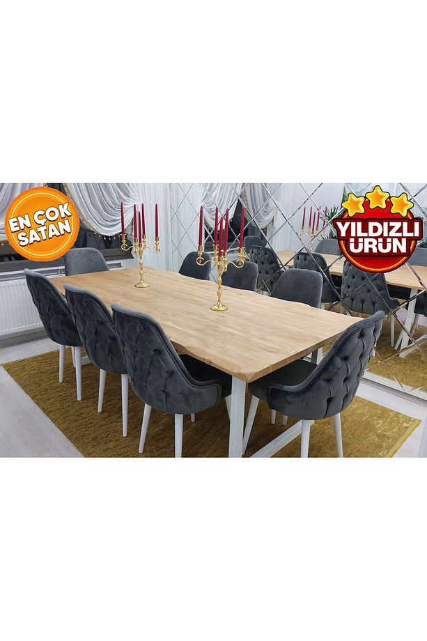 Ntconcept Doğal Ahşap Panel Açık Ceviz-Kare ayak Masa(85cm-185cm-h76cm)-Sadece Masa-8 Kişilik - 1