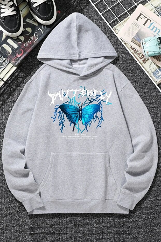 Unisex Blue Butterfly Printed Sweatshirt
