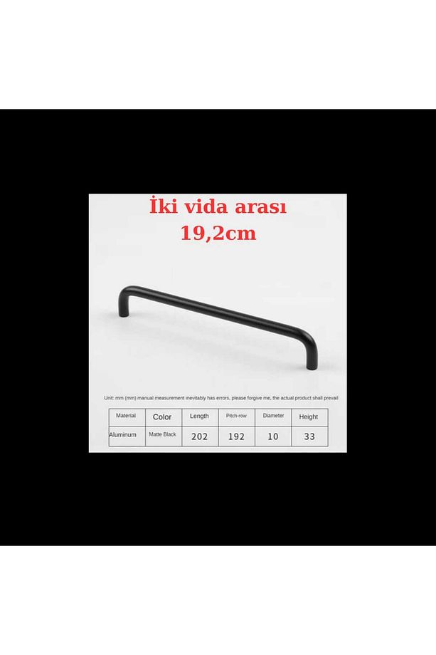 (2 ADET) U KULP 192MM MAT SİYAH TV ÜNİTE ŞİFONYER KONSOL ÇEKMECE MUTFAK KAPAK KULPU - 2