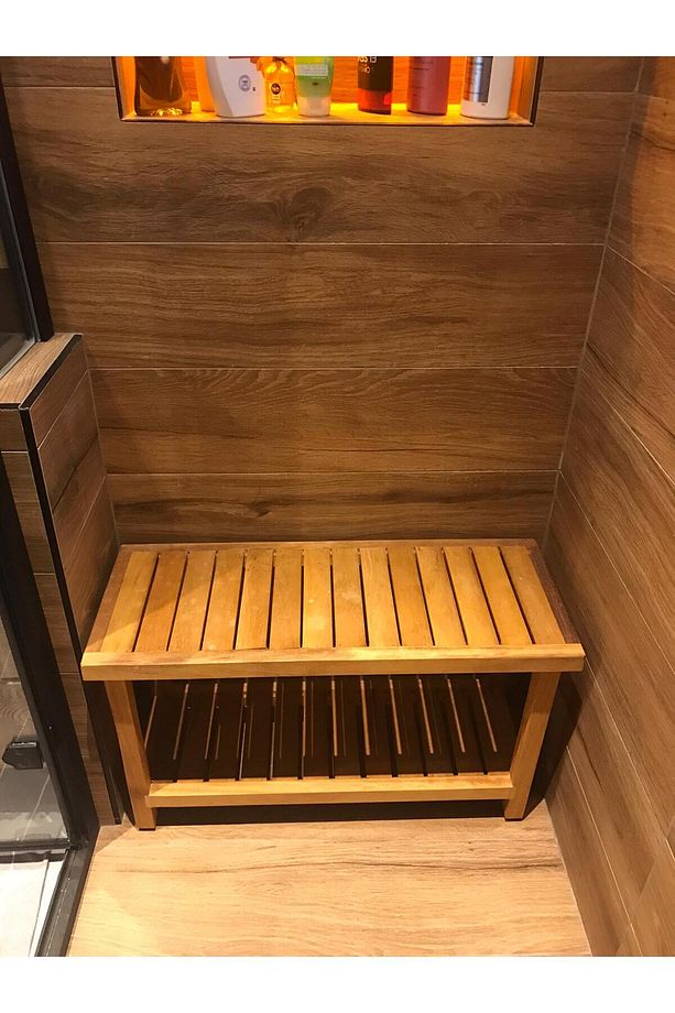 Iroko Duş Oturağı 30x80x40cm Ağaç Duş Taburesi Teak Tabure - 6