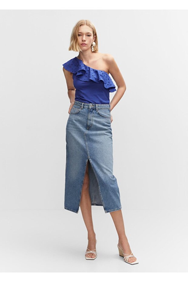 Volanlı işlemeli asimetrik bluz - 2