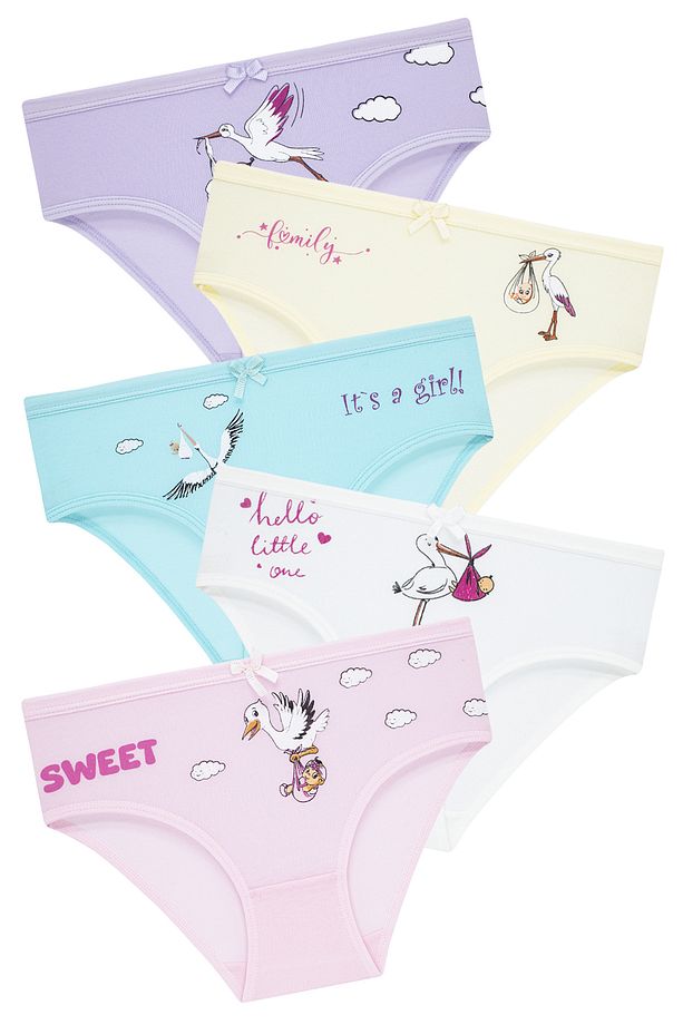 Kız Çocuk 5'li Paket Renkli Slip Külot - Sevimli Leylekler - - 3