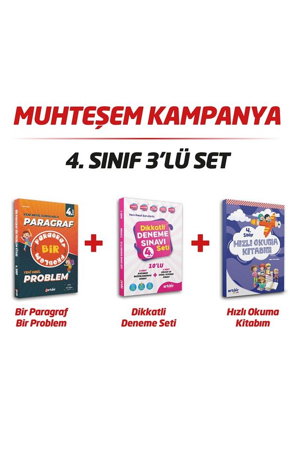 4 Sınıf Muhteşem 3 Lü Set (bir Paragraf Bir Problem---dikkatli Deneme Sınavı---hızlı Okuma Kitabım) - 1