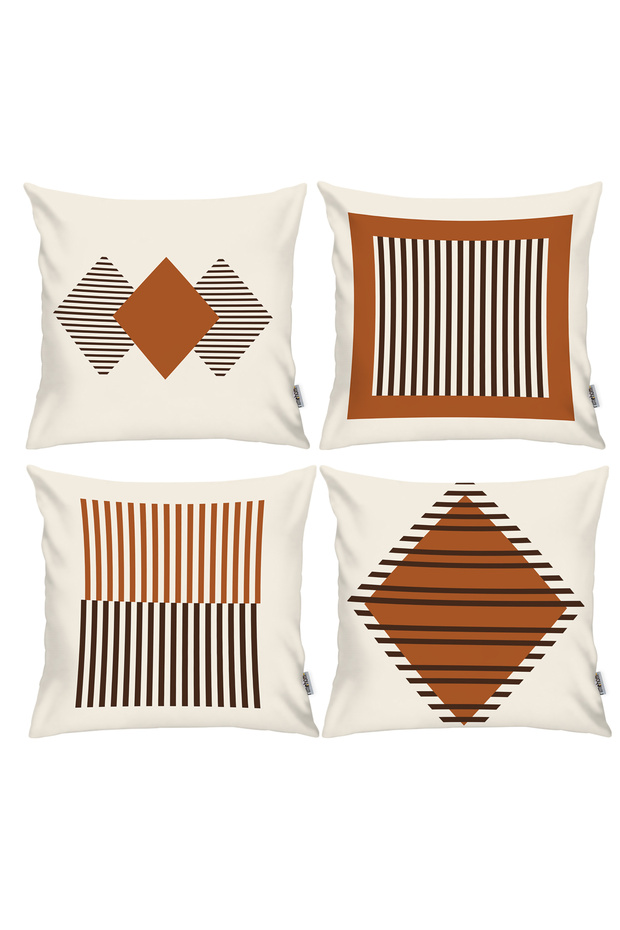 Scandinavian, Cozy, Bohemian, Modern Double Sided Printed 4-Piece Throw Pillow Cover Cinnamon Cream Black