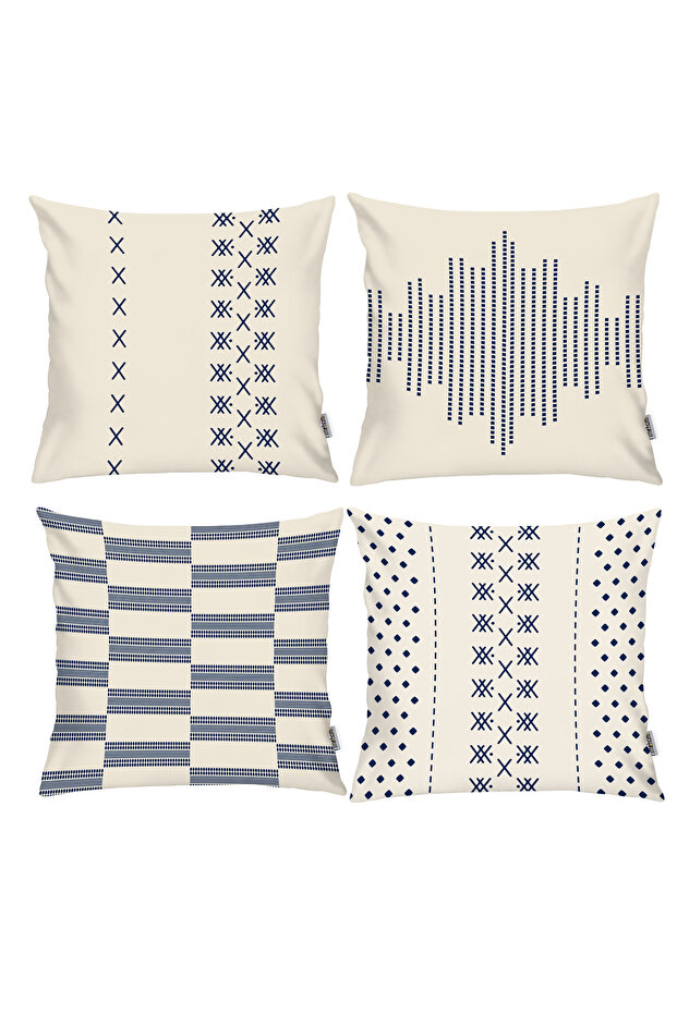 Nordic, Cozy, Bohemian, Modern, Marine Double Sided Printed 4-Piece Throw Pillow Cover Blue Navy Blue Cream