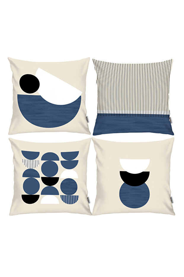 Nordic, Cozy, Bohemian, Modern, Marine Double Sided Printed 4-Piece Throw Pillow Cover Blue Cream