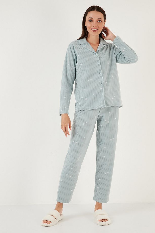 Regular Fit Gömlek Yaka Önden Düğmeli Polar Pijama Takımı PİJAMA TAKIMI 6571009 - 6