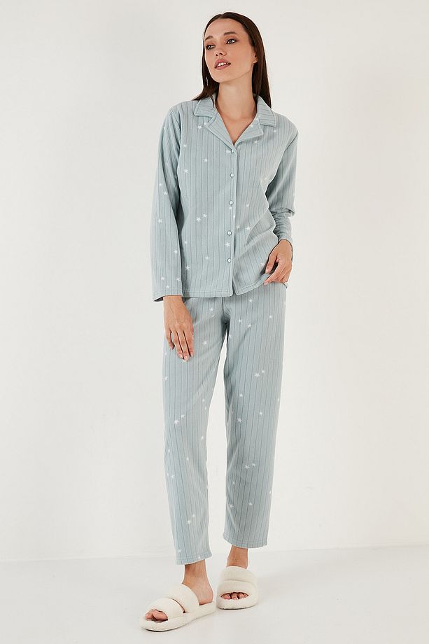 Regular Fit Gömlek Yaka Önden Düğmeli Polar Pijama Takımı PİJAMA TAKIMI 6571009 - 2
