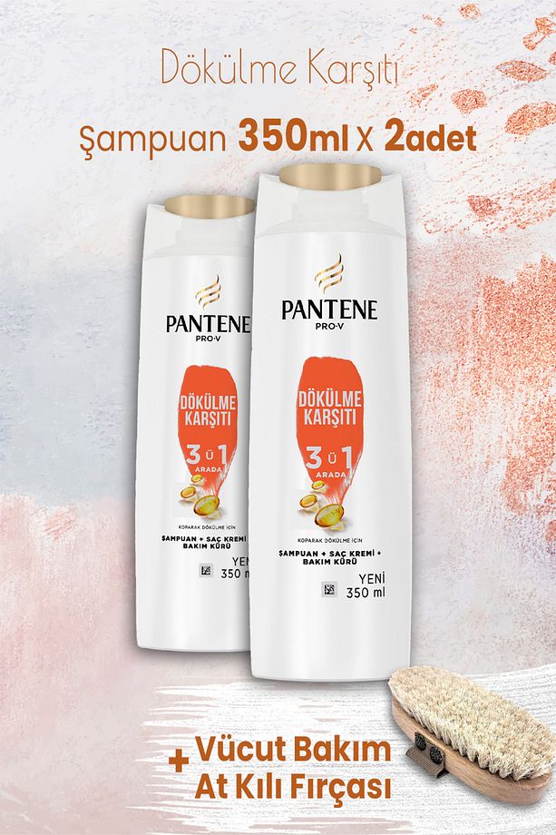 Şampuan Pro-V Dökülme Karşıtı 3' ü 1 Arada 350 ml x 2 Adet ve Vücut Bakım At Kılı Fırçası - 1