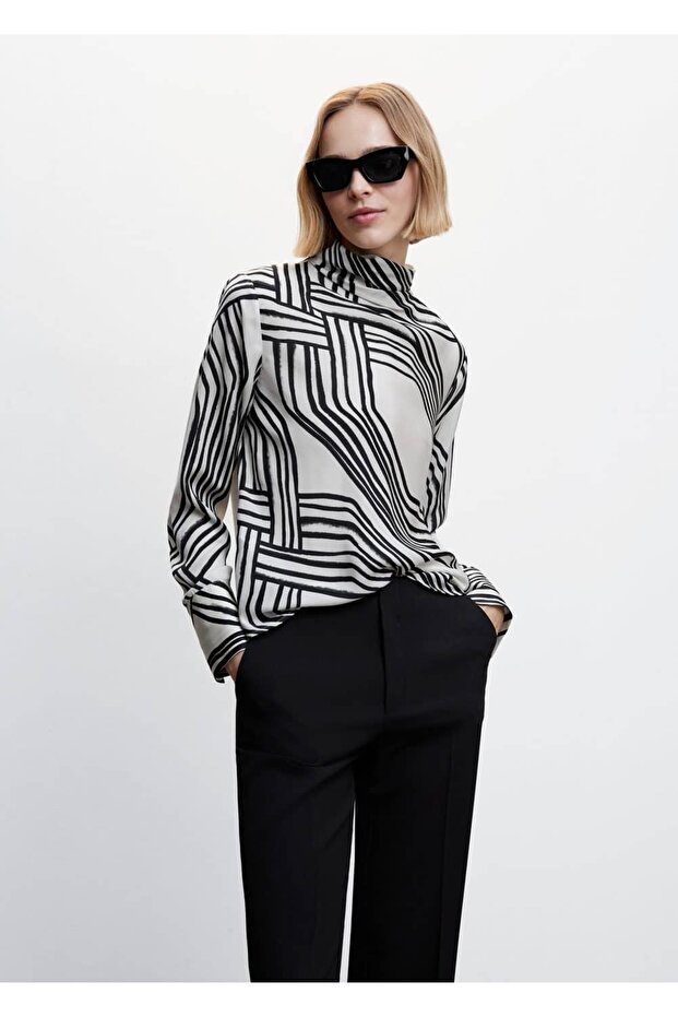 Desenli Saten Bluz - 1