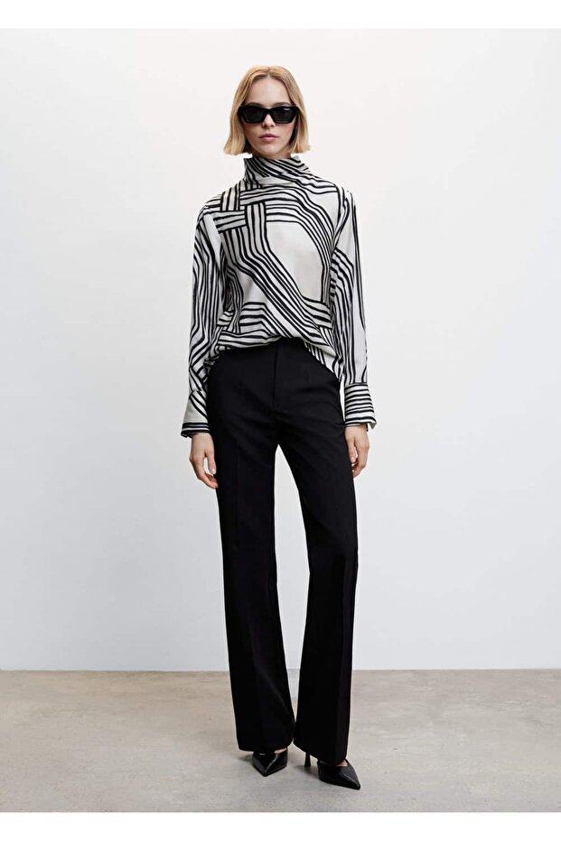 Desenli Saten Bluz - 2