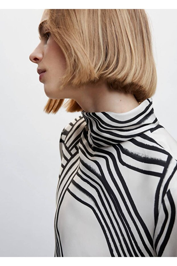 Desenli Saten Bluz - 6