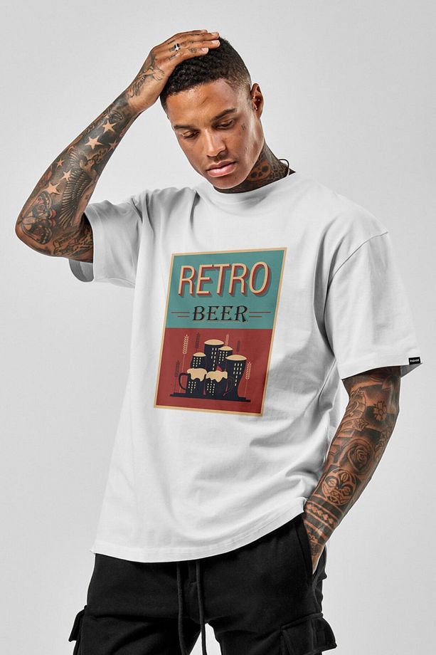 Oversize Retro Beer Baskılı Tshirt - 2