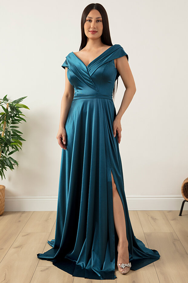 Düşük Omuz Satren Abiye Elbise 39654 - 4