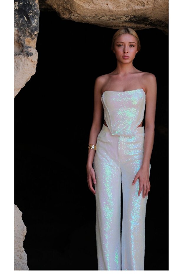 Beyaz Pullu Pantolon - 3