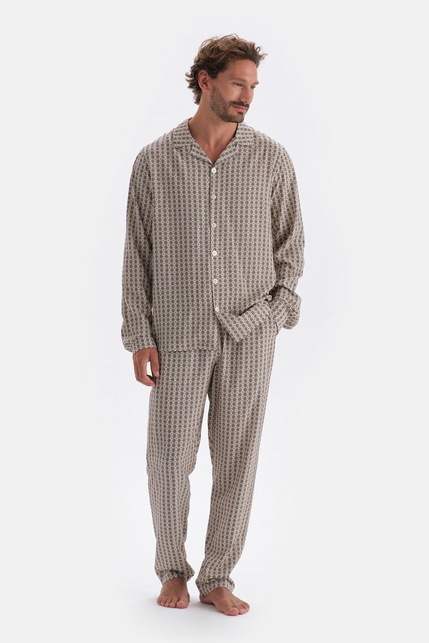 Multıcolour Mıkroprınt Baskılı Gömlek Yaka Pijama Üstü - 6