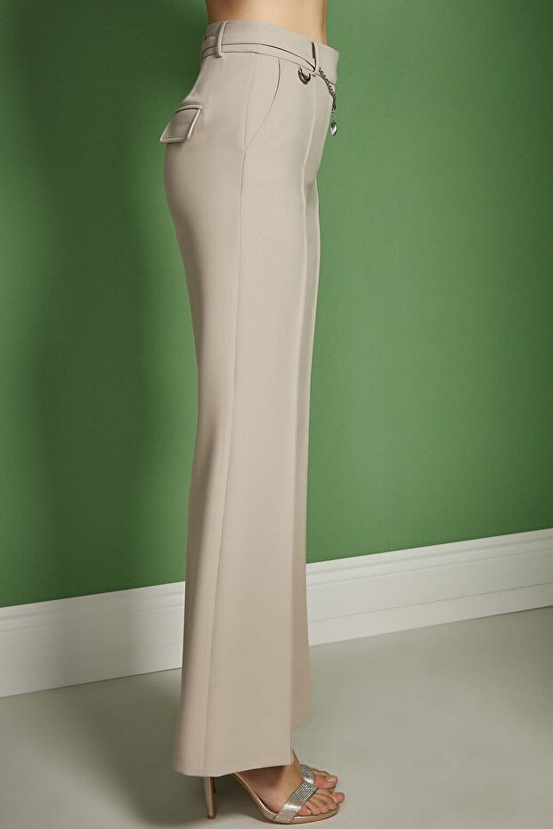 İspanyol Paça Taş Dokuma Pantolon - 4