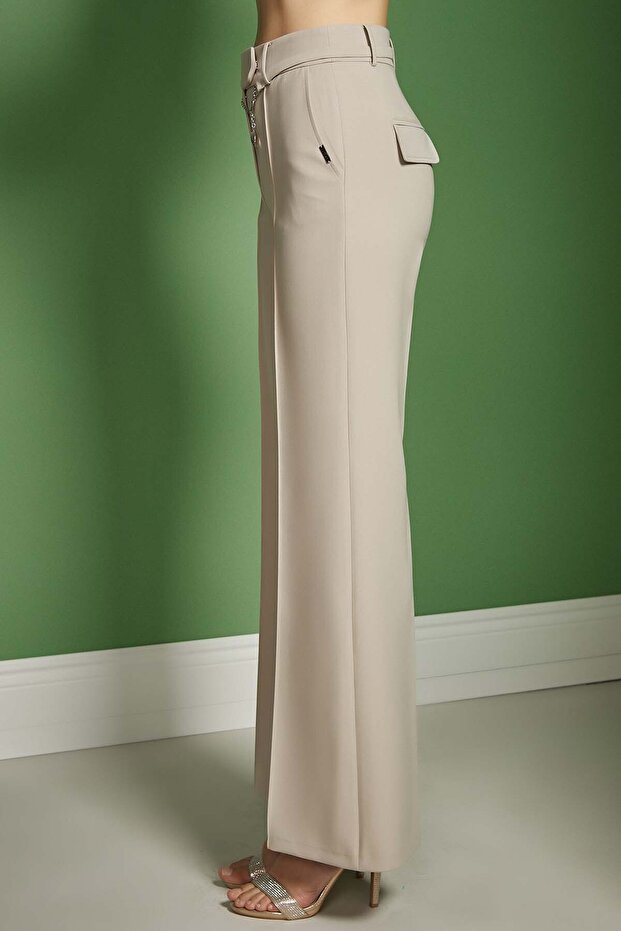 İspanyol Paça Taş Dokuma Pantolon - 6