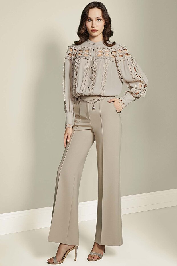 İspanyol Paça Taş Dokuma Pantolon - 1