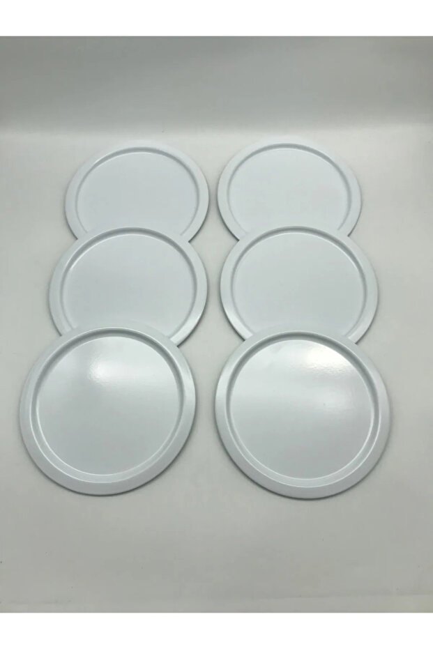 6-Piece Metal Round Tea, Coffee, Pie Serving Tray Decorative Presentation Tray White 24 cm