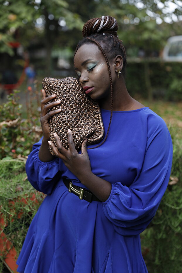 Deri ip makrome örme cluch çanta - 3