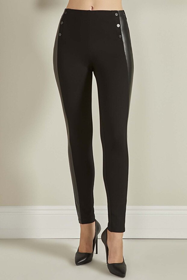 Dar Paça Siyah Örme Tayt - 4