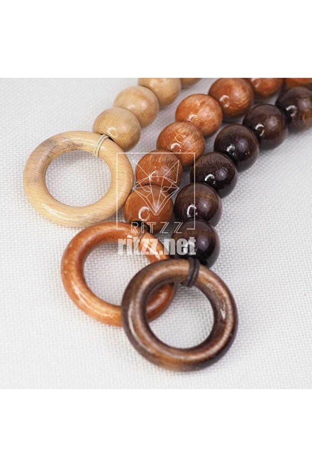 Ahşap Boncuklu Çanta Sapı - Ceviz (1 Adet) - 3