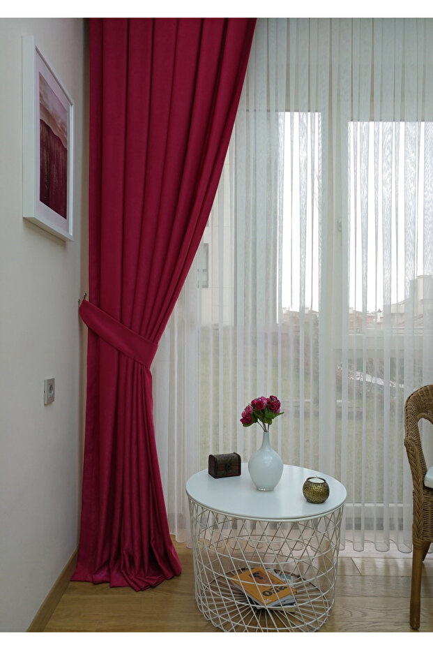 Fuchsia Soft Background Curtain - Solid Color, 1/2 Sparse Pleat, Single Wing - 7
