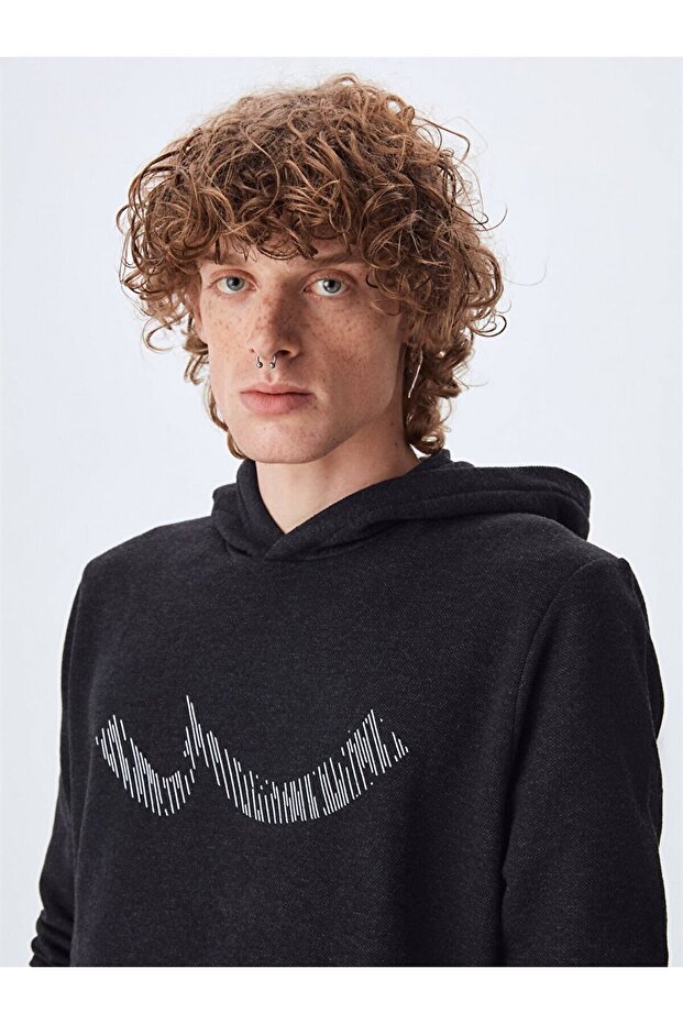 Logolu Kapüşonlu Antrasit Sweatshırt - 4