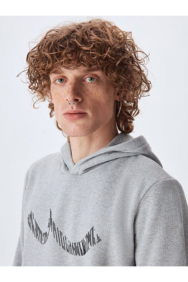 Logolu Kapüşonlu Gri Sweatshırt - 3