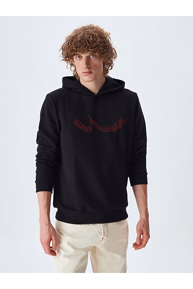 Logolu Kapüşonlu Siyah Sweatshırt - 2