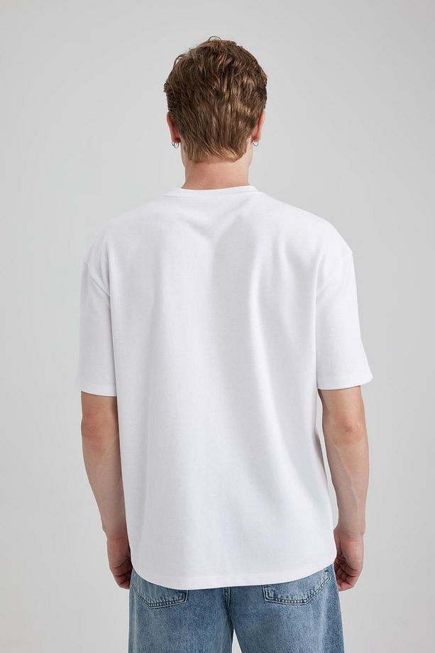 Oversize Geniş Kalıp Bisiklet Yaka Kısa Kollu Basic Düz Ağır Kumaş Tişört X3926az23au - 6