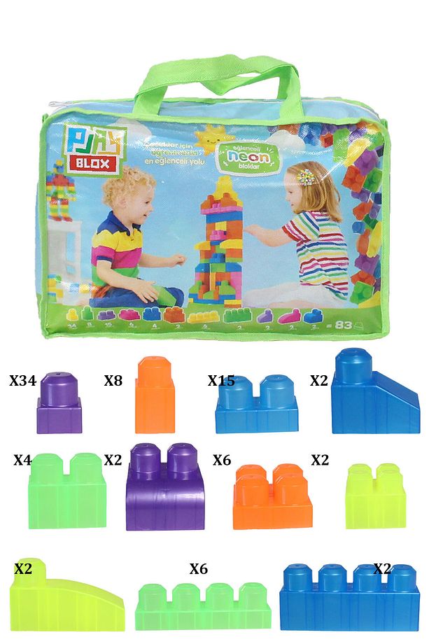 Play Blox Yapı Oyuncakları 2939 Neon Renkler Mega Blok Seti 83 Parça Yeşil Çantalı - 3