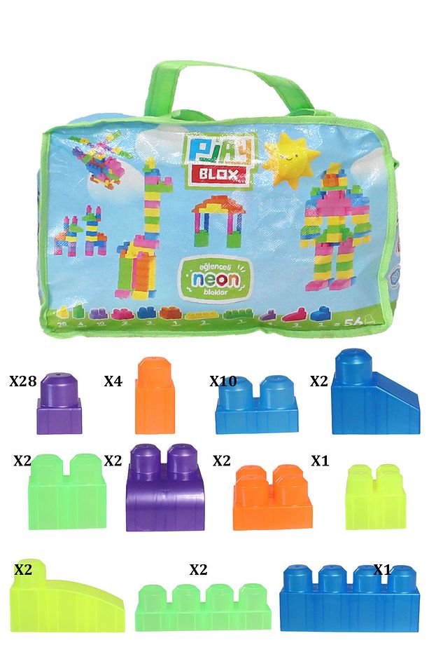Play Blox Yapı Oyuncakları 2908 Neon Renkler Mega Blok Seti 56 Parça Yeşil Çantalı - 2