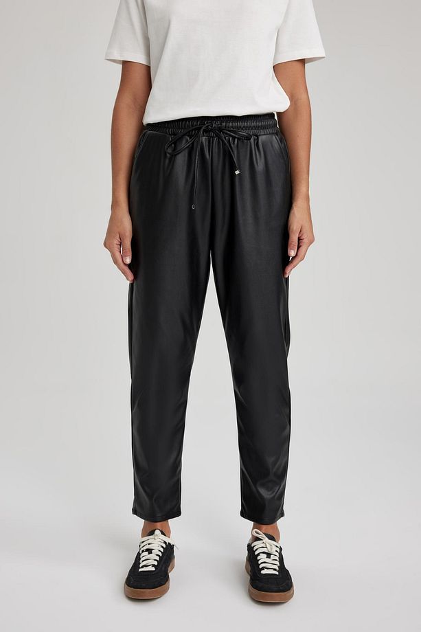 Yüksek Bel Cepli Standart Paça Suni Deri Jogger Pantolon V8072az23wn - 4