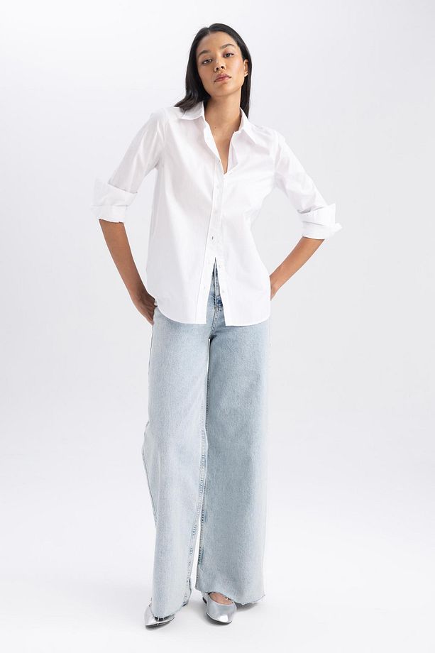 Oversize Geniş Kalıp Poplin Uzun Kollu %100 Pamuk Gömlek T8735az23au - 2