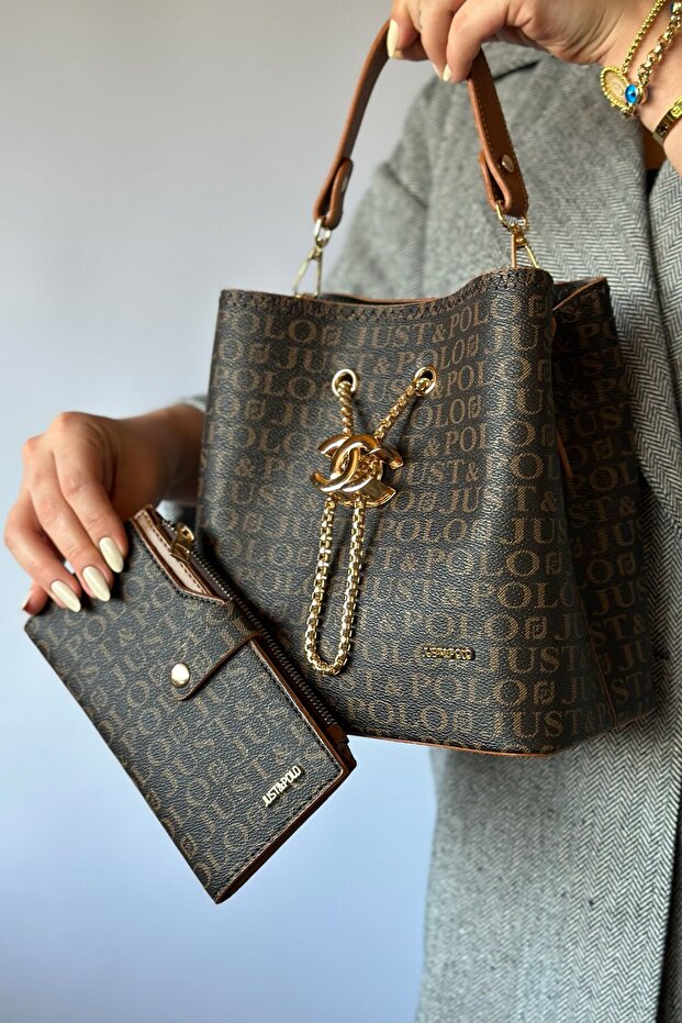 Monogram Printed 3 Compartment Chain Women's Shoulder Bag with Special Accessories AS2065 -GZD-